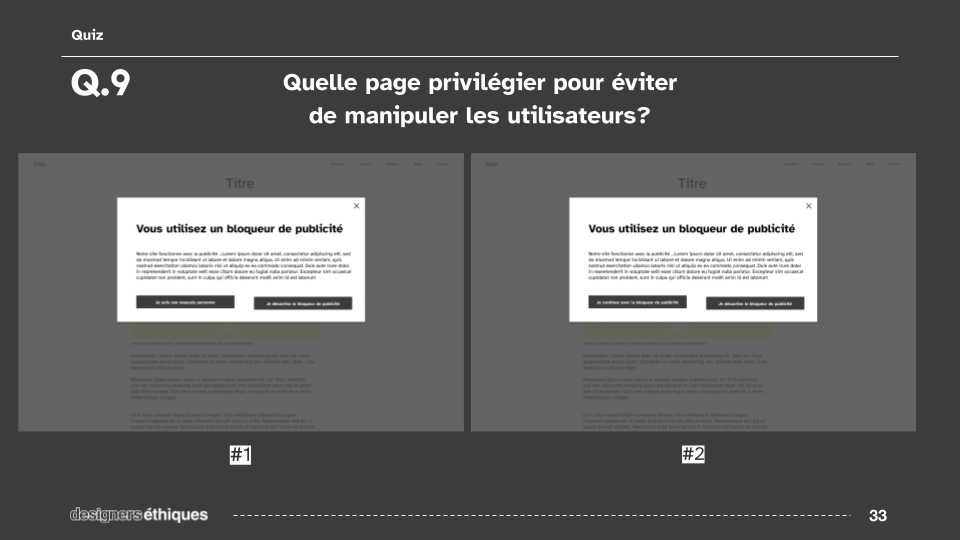 slide de présentation d'un choix entre deux wireframes