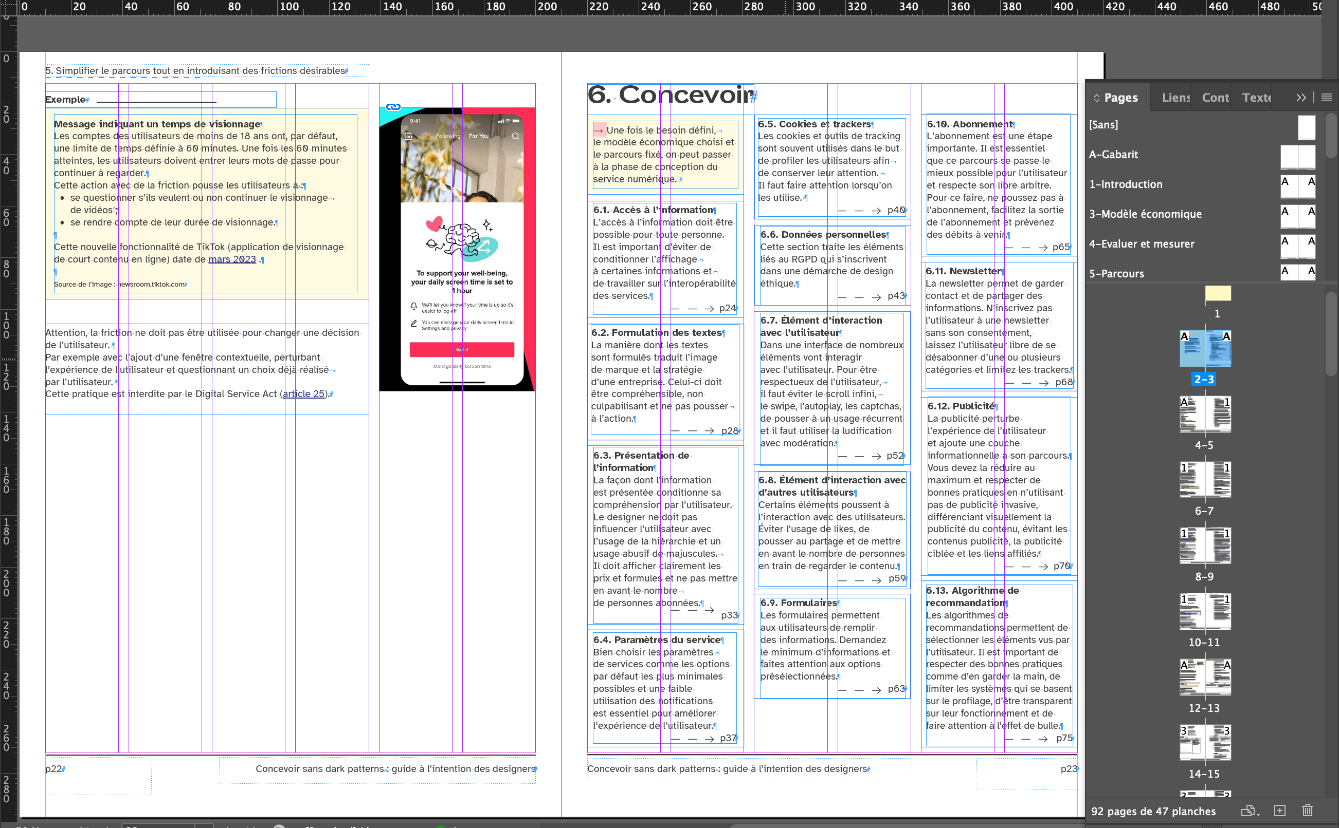 Vue du guide sur InDesign